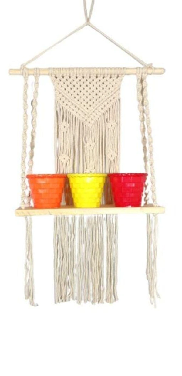 Single Macrame Diy WallHanging Shelf Plant And Showpiece  - Free Size, Indoor, Pack of1